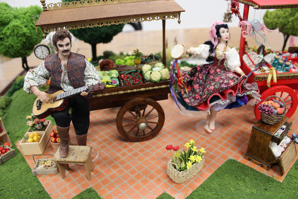 This miniature scene titled, “Gypsy Camp” is packed with tiny details.