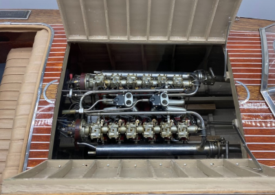 A closer look at the Liberty V-12 engine inside of the model Gar Wood.