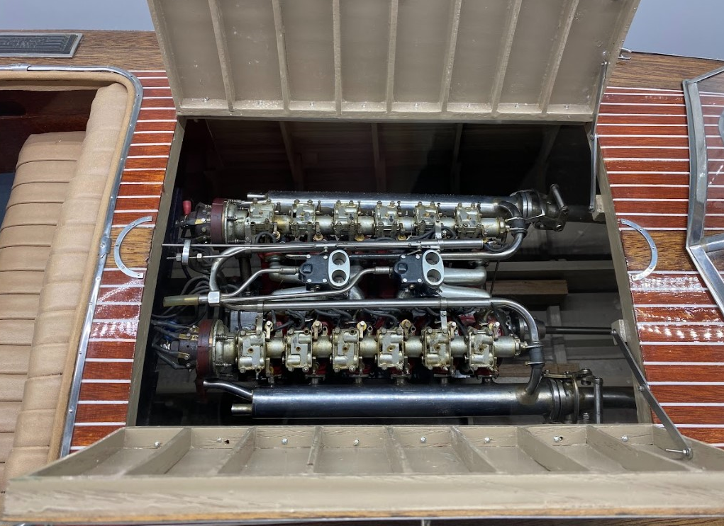 A closer look at the Liberty V-12 engine inside of the model Gar Wood.