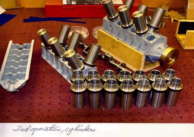 Liberty V-12 cylinders after the second operation.