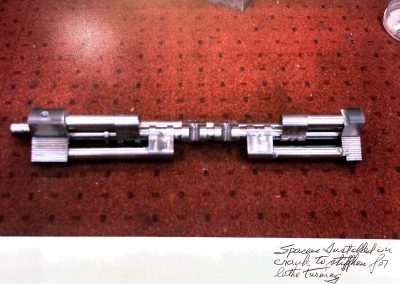 Spacers installed on crank to stiffen for lathe turning.