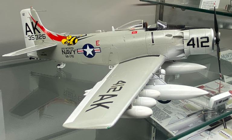 This plastic 1/48 scale model Douglas A1 Skyraider was built by 30-year Navy veteran Bob Olivari.