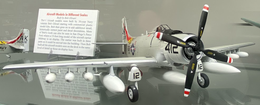 This plastic 1/48 scale model Douglas A1 Skyraider was built by 30-year Navy veteran Bob Olivari.